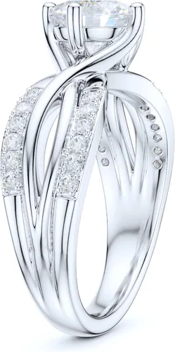 Vista 4 de Anillo de compromiso de plata de ley con diamantes redondos de talla brillante o moissanita genuina