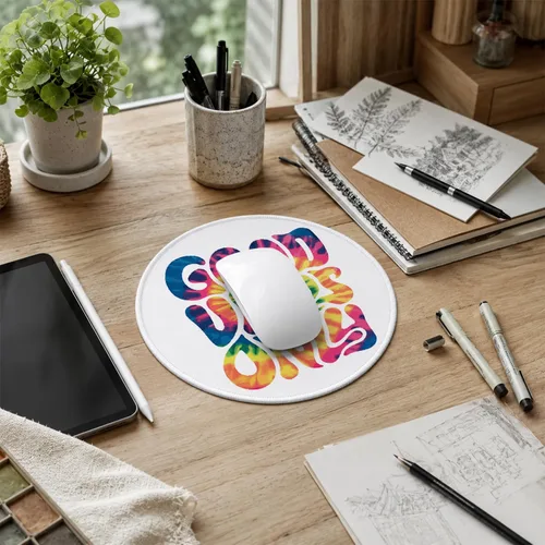 Vista 7 de Good Vibes Hippie - Alfombrilla de mouse pequeña de teñido anudado de 7.9 x 7.9 pulgadas, alfombrilla de mouse de tela redonda lavable para Vaquera10