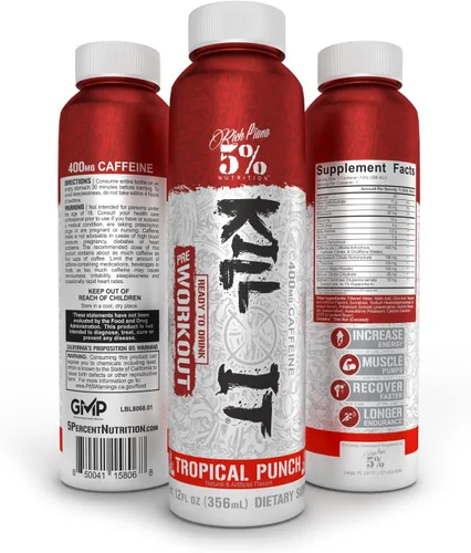 Vista 2 de 5% Nutrition Kill It - Bebida energética de cafeína lista para beber de alta rigidez, 400 mg de cafeína, bomba extrema, resistencia, enfoque e