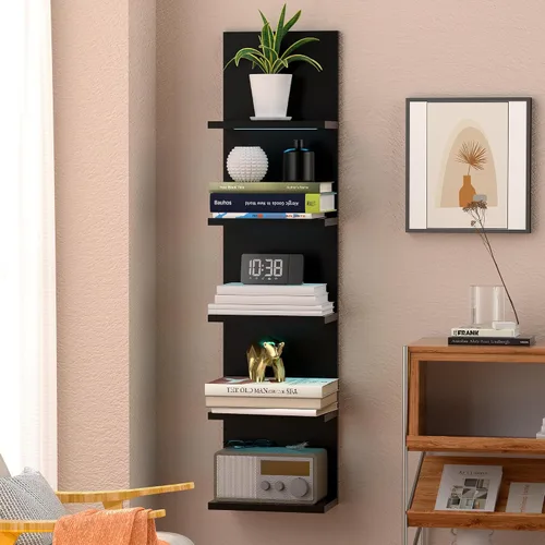 Vista 9 de VIWODS Estante de pared de 4 niveles con luces LED, estante flotante para decoración del hogar, estante vertical montado en la pared