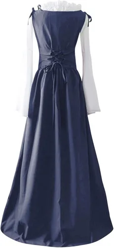 Vista 4 de Disfraces de Halloween para mujer, traje de 2 piezas con vestido de cinturón, vestido de hada renacentista y bolita de Lolita, ropa renacentista