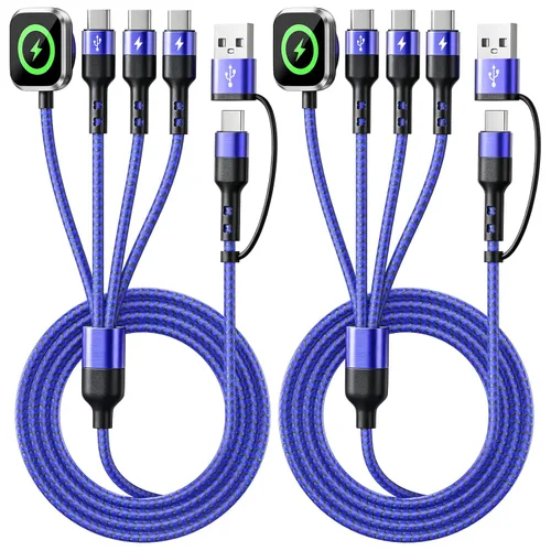 Vista 18 de Cruise Essentials Cable de Carga 4 en 2 para Cargador Apple iWatch/iPhone 17/Lightning/Micro, Cable Cord de Carga Múltiple de Viaje Compatible