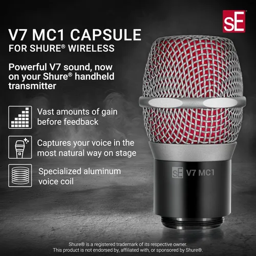 Vista 2 de SE ELECTRONICS V7 MC1 - Cápsula de micrófono inalámbrico, compatible con transmisores inalámbricos Shure, micrófono dinámico profesional para canto