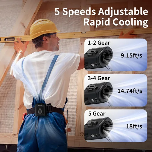 Vista 3 de Socool Ventilador de cintura portátil de 10000 mAh con clip en ventiladores personales recargables, ventilador de camisa de cinturón portátil