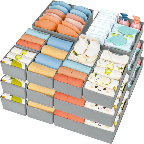 Vista 7 de DIMJ Organizador de cajones para ropa, paquete de 12 unidades, organizadores plegables para bebé, organizador de almacenamiento y cómoda para Beige