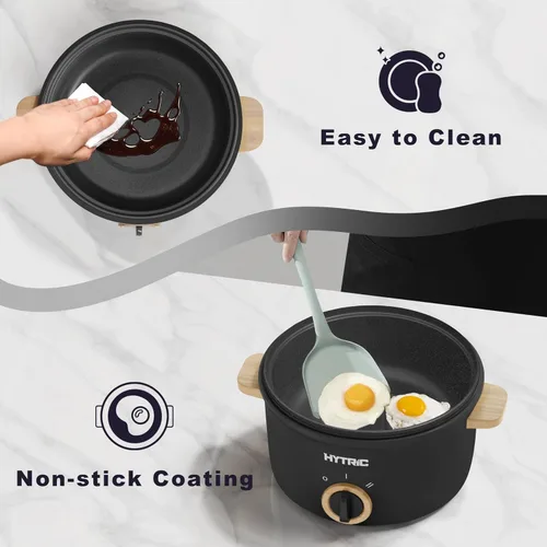 Vista 7 de Hytric Olla eléctrica eléctrica portátil de 2.5 litros con revestimiento antiadherente, cocina multifuncional para salteados, filetes, fideos, sopa