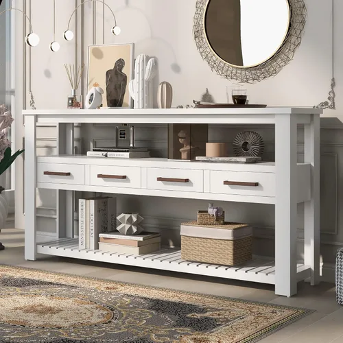 Vista 26 de Quarte Elegante mesa consola con tres cajones de almacenamiento, mesa de sofá extra larga para entrada, pasillo, sala de estar, vestíbulo, pasillo