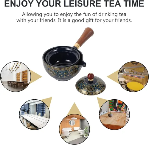 Vista 6 de Tetera de cerámica china clásica porcelana china gongfu juego de té de cerámica de rotación 360 con colador de té para té de hojas sueltas