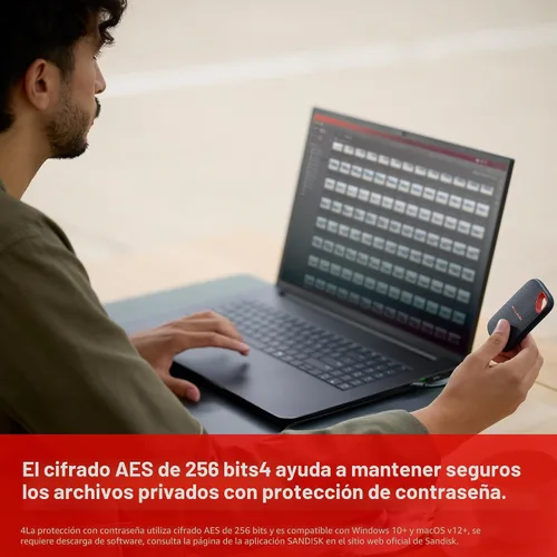 Vista 6 de SANDISK SSD portátil extremo de 1 TB (nuevo modelo) - velocidades de transferencia de hasta 2000 MB/s, conectividad USB tipo C, durabilidad