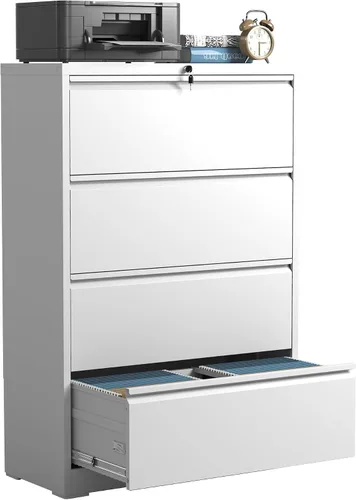 Vista 7 de IKIMI Archivadores laterales de 3 cajones con cerradura, archivador lateral de metal para oficina en casa, gabinete de almacenamiento de acero ancho