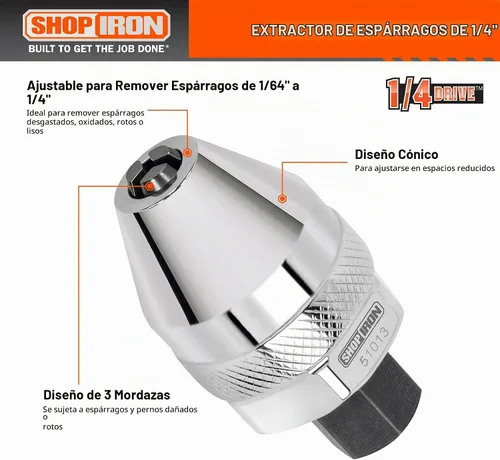 Vista 4 de Shop Iron 51013 Mini extractor de pernos y espárragos dañados de transmisión de 1/4 de pulgada Funciona en espárragos de 1/64 de pulgada a 1/4