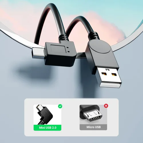 Vista 2 de Eanetf Cable mini USB, 90 grados USB 2.0 A a Mini B USB, ángulo recto USB 2.0 A-macho a Mini-B, cable de cargador de alimentación para GPS coche