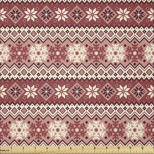 Vista 56 de Ambesonne Tela Navideña por Yarda, Tema Navideño Colorido Vivo Piñas de Pino Ramas Hombre de Jengibre Imagen de Bayas Estampada, Tela de Punto