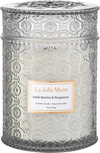 Vista 12 de LA JOLIE MUSE - Vela de incienso, oud, azafrán rojo - 12 onzas, gran vela de cera de soya de 2 mechas 60 horas de combustión limpia Lista