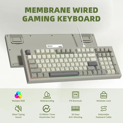 Vista 4 de womier DK98 Retro Wired Gaming Keyboard Creamy Membrane with Rainbow RGB Backlight - Quiet,Volume Knob,PBT Keycap 97 Key ANSI Layout Compatible with
