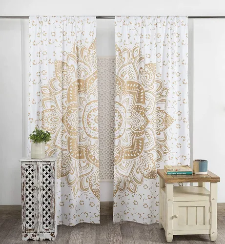 Vista 17 de Cortinas de ventana de mandala hippie indio, gitano, bohemio, sol, luna, hermosas cortinas para dormitorio, sala de estar, balcón, cenefa