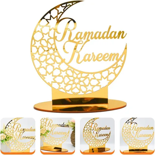 Vista 6 de LUOZZY Eid Mubarak - Adorno de estrella de luna acrílico para decoración de mesa de Ramadán Musilm Ramadán Mubarak Eid