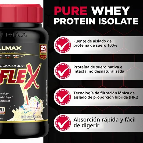 Vista 2 de ALLMAX Nutrition - ISOFLEX Polvo de Proteína de Suero, Proteína de Suero Aislada, 27g de Proteína, Pastel de Cumpleaños, 2 lb