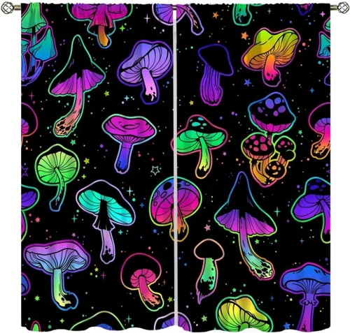 Vista 14 de Cortinas semitraslúcidas de hongos, estilo bohemio, plantas místicas, sol, luna, tratamiento de ventana para dormitorio, sala de estar, cocina