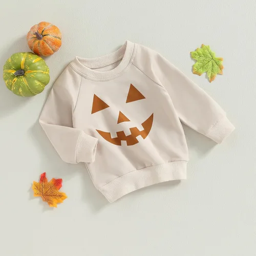 Vista 8 de Ayalinggo Sudadera de cuello redondo para bebé, niña, niño, Halloween, sudadera con cuello redondo y sin botones, ropa de otoño