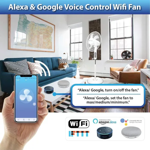 Vista 5 de Technical Pro FXA16W WIFI habilitado para ventilador de pie de 16 pulgadas con función oscilante y compatible con Amazon Alexa/Google Home Control