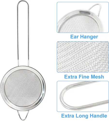 Vista 4 de Piutouyar Coladores de malla fina de 3.1 in/3.15 pulgadas, coladores de cocina de acero inoxidable, colador de malla fina de alta resistencia