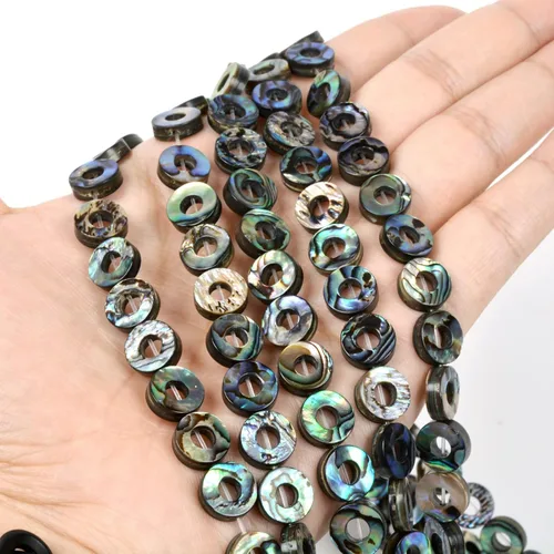 Vista 2 de 0.394 in Natural abulón Shell hueco círculo redondo plano redondo forma de donut cuentas hebra 16 pulgadas para la fabricación de joyas