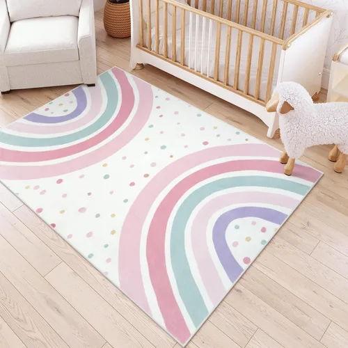Vista 10 de STARUIA Alfombra lavable de arco iris para guardería de niñas, alfombra pequeña de 3 x 5 pies, alfombras de área coloridas para dormitorio de niños