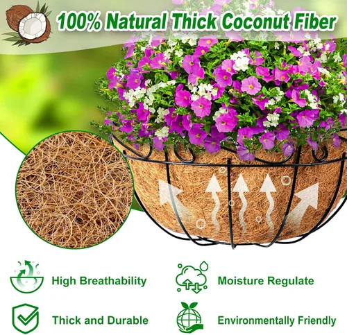 Vista 2 de REMIAWY Cesta colgante de coco, 4 paquetes de 12 pulgadas, 100 % fibra de coco redonda natural, forro de repuesto para cestas colgantes, plantas