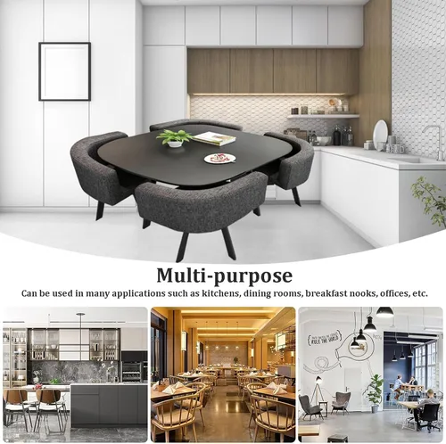 Vista 6 de Juego de mesa de comedor cuadrada con sillas, mesa de cocina compacta y 4 sillas, mesa de conferencias moderna con sillas, mesa de recepción