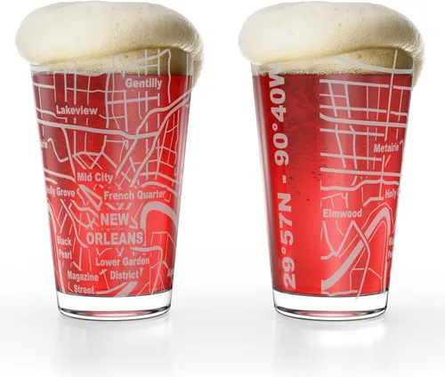 Vista 10 de Greenline Goods Boston, MA Map - Vasos de cerveza (juego de 2), 16 onzas - Diseño de envoltura grabada