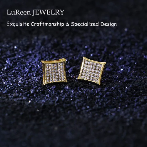 Vista 2 de LuReen Oro Plata 0.433 in cuadrado CZ Stud pendiente de Mens Boy aretes para hombre