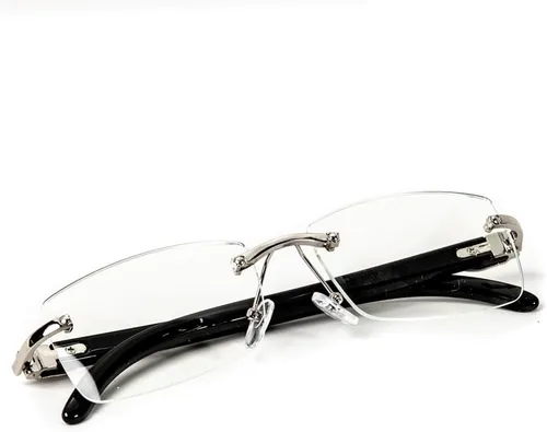Vista 3 de Street Knitted Retro 90's Rimless Luxury Hombres Classic Rectángulo Plata Marco Metal Gafas Vintage Negro Brazo Cuadrado Hip Hop Lente Transparente