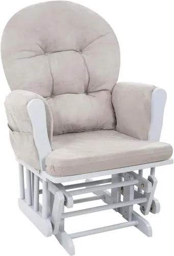 Vista 8 de Naomi Home Mecedora para bebé con otomana – Silla deslizante suave y silenciosa, respaldo alto y brazos acolchados para alimentación, muebles