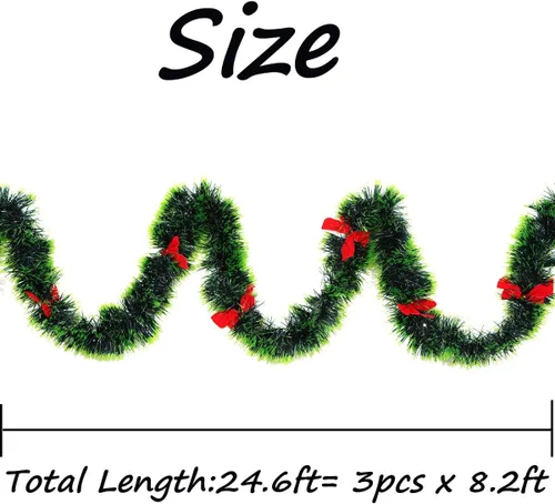 Vista 2 de 3 guirnaldas de oropel de Navidad de 8.2 pies con 24 lazos rojos para interiores y exteriores, día festivo, Mardi Gras, Navidad y otras