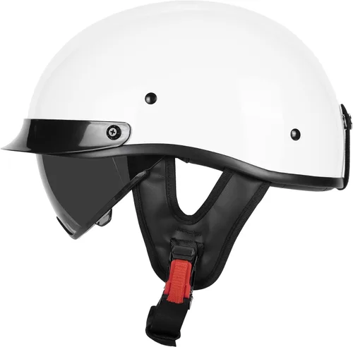 Vista 14 de Medio casco de motocicleta con visera para adultos y jóvenes, cascos retro aprobados por DOT para hombres y mujeres, compatibles con ciclomotor