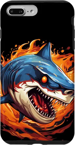 Vista 9 de Funda para iPhone 14 Animales de tiburón con llamas y fuego para amantes
