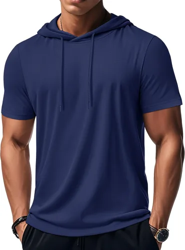 Vista 7 de MAGCOMSEN Sudadera con capucha de algodón de manga corta para hombre, sudadera ligera con capucha