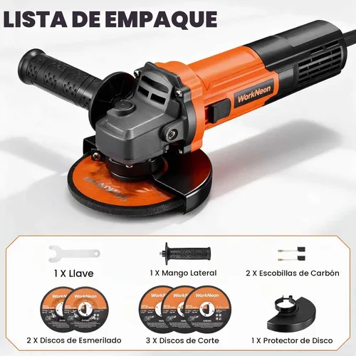 Vista 8 de Amoladora angular de 850W: Amoladora angular de 4-1/2 pulgadas - Amoladora angular de 11000RPM con 5 piezas de ruedas de corte y molienda, mango