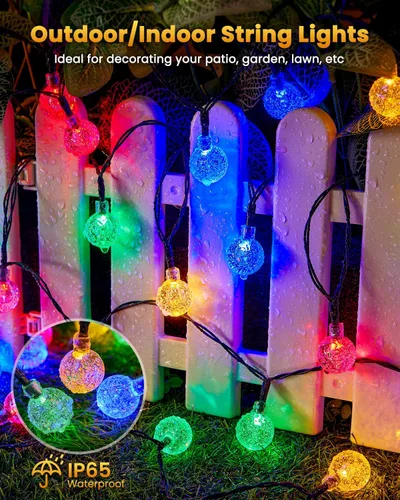 Vista 7 de Brightown Luces de Cadena Solares para Exteriores 60 LED 35.6 Pies Luces de Globo de Cristal con 8 Modos de Iluminación, Luces Solares Impermeables