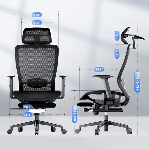 Vista 3 de FLEXISPOT Silla de oficina ergonómica con reposapiés, silla de computadora con respaldo de malla, sillas de escritorio de oficina en casa