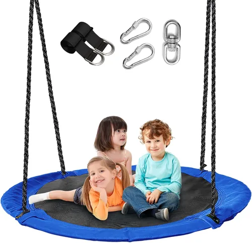 Vista 7 de Columpio de árbol de platillo negro de 43 pulgadas para niños, columpio redondo volador impermeable y resistente a todo tipo de clima, tapete