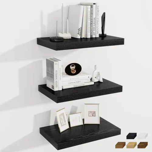 Vista 28 de Fun Memories Pequeños estantes flotantes para pared, estantes cuadrados de pared de 8 pulgadas con soportes invisibles, estantes negros para baño
