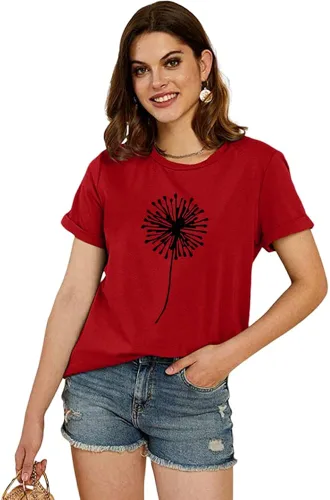 Vista 2 de Cicy Bell - Camiseta de manga corta para mujer, de verano, estampada con lindo gráfico de diente de león