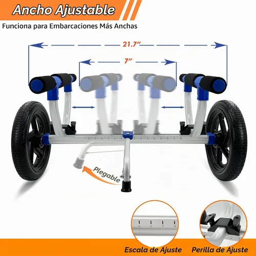 Vista 5 de Carrito de kayak, carrito de tabla de remo, carrito de kayak, canoa, dolly, SUP, portador con neumáticos sin aire Gris