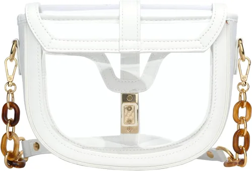Vista 5 de KKXIU Bolso cruzado transparente para mujer, de piel vegana, aprobado para estadios, para concierto, al hombro, deportivo, bolso transparente