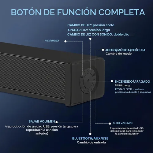 Vista 6 de Altavoces de computadora 2.1 para PC de escritorio, barra de sonido de computadora Bluetooth 5.3 con sonido de alta fidelidad, 7 modos de luz RGB