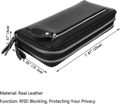 Vista 7 de YALUXE Cartera de cuero con cremallera doble para mujer, cartera para teléfono celular, tarjetero, bloqueo RFID, Negro 2.0