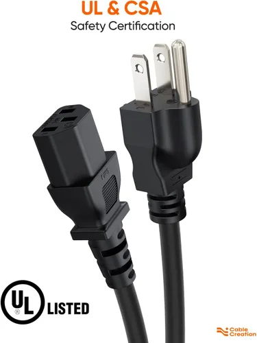 Vista 4 de CableCreation Paquete de 2 cables de alimentación universales NEMA 5-15P a IEC 320 C13 de 1 pie Cable adaptador de alimentación para computadora