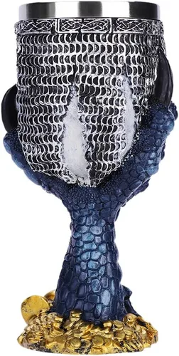 Vista 4 de Taza de cáliz de vino con diseño de calavera para Halloween, gótico de vikingos, osario, esqueleto, taza de café, medieval, guerrero, garra